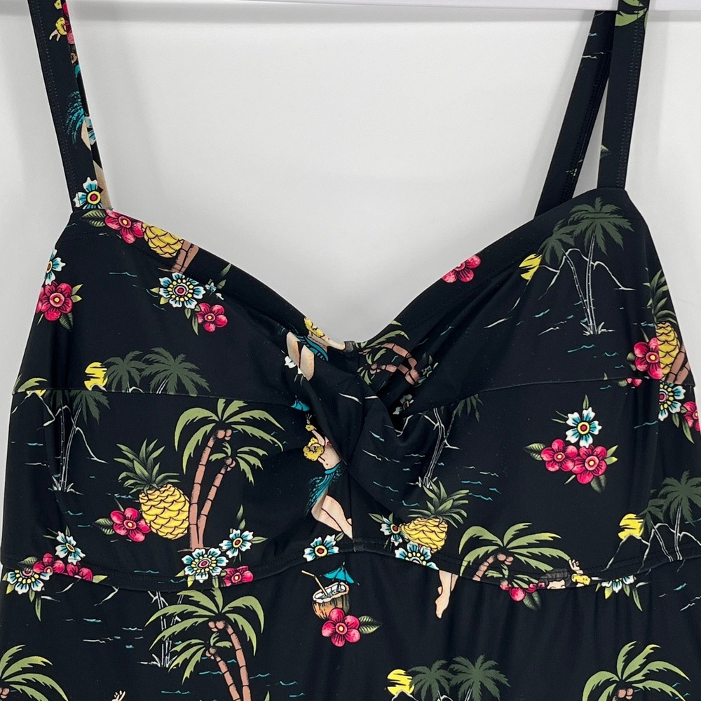 Torrid 3X Hula Girl Swim Dress Black Tropical Skirted One Piece Retro - Picture 6 of 15